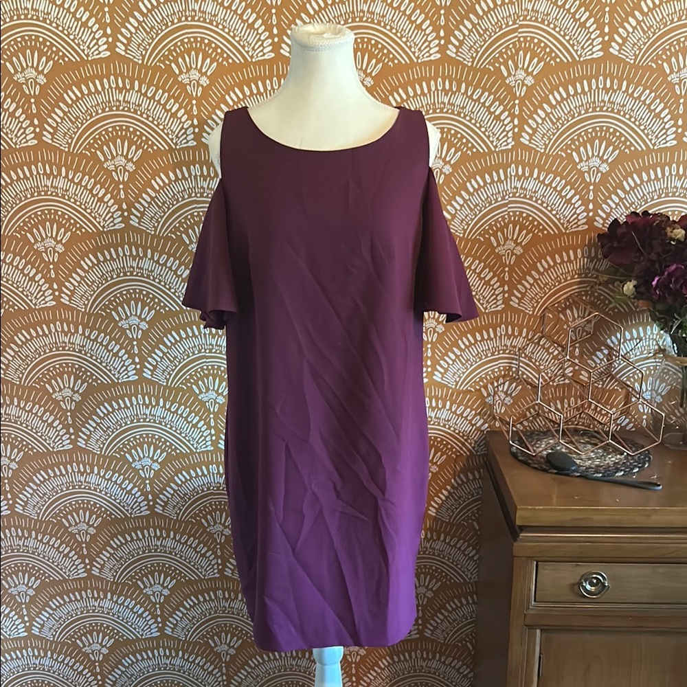 Leslie Fay Chic Plum Cold Shoulder Dress